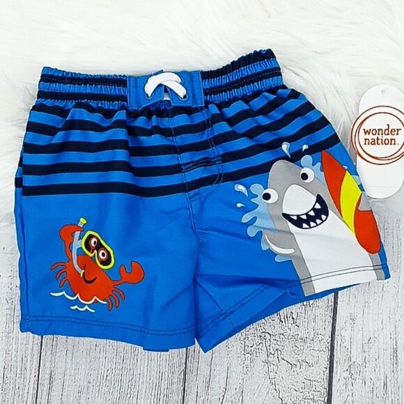 WONDER NATION Blue Shark Swim Trunks Summer Baby Boy Size 0-3 Months - Picture 1 of 6